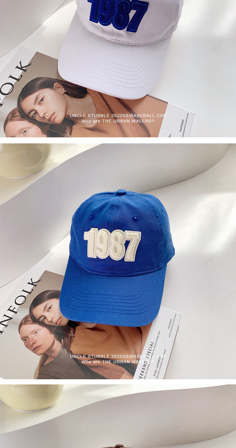 1987水洗复古做旧棒球帽女休闲百搭棉质软顶男鸭舌帽夏季防晒帽子
