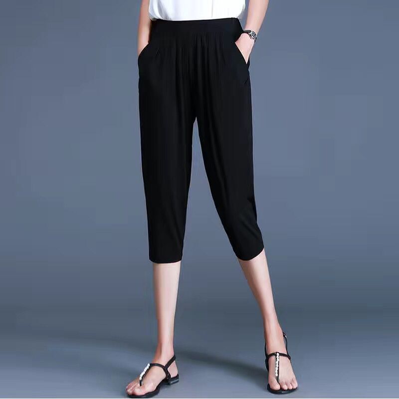 Cropped Pants Women's Summer Thin Harem Pants Large Size Loose Straight Short Pants Summer Women's Pants White Casual Pants Fashion