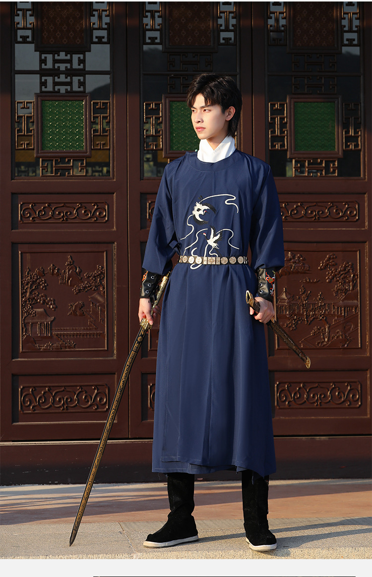 原创汉服男宋制圆领袍刺绣花古风侠客帅气公子中国风舞台表演团服