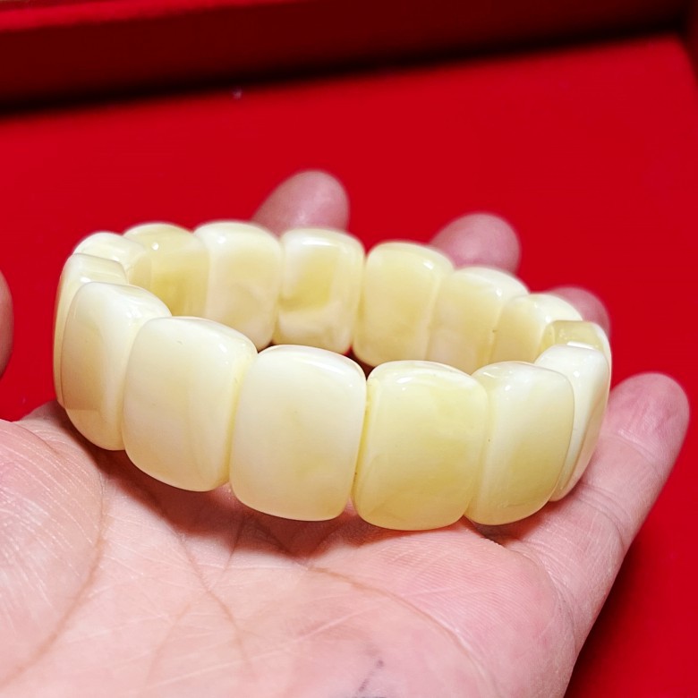 直播蜜蜡手排男女款浅鸡油黄方形手串二代琥珀金绞蜜手链文玩手饰