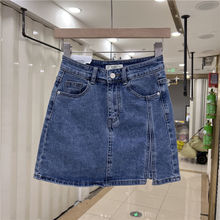高腰牛仔短裙女2022年夏季新款MM热裤蓝色韩版显瘦带内衬A字裙