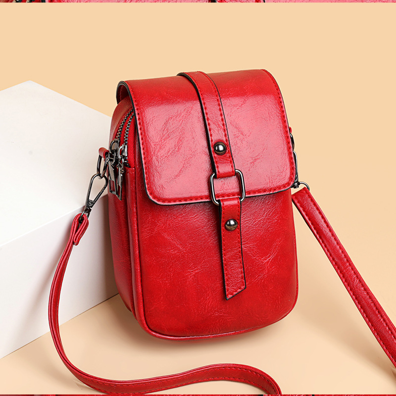 Oily Leather Retro Packet Double Layer Large Capacity Mobile Phone Bag Change Packet 2021 Trendy Versatile Bag Crossbody Bag