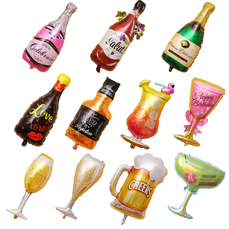 Large Wine Champagne Flamingo Cup Beer Steins Modeling Aluminum Balloon Birthday Decorative Festival Balloon