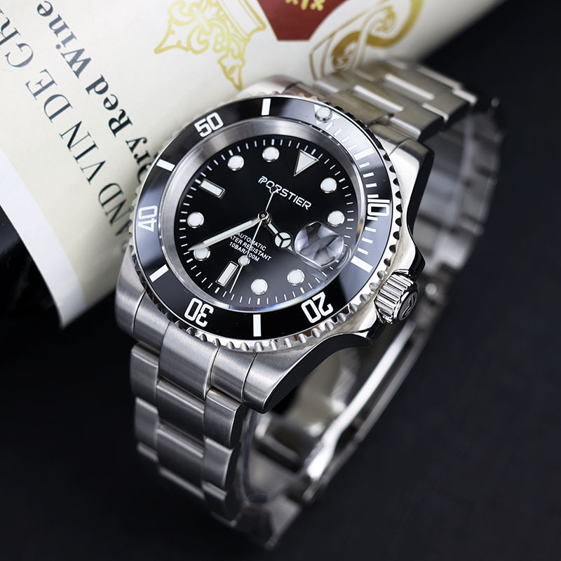 porstier黑水鬼男士机械表全自动日本nh35机芯钢带防水夜光男表
