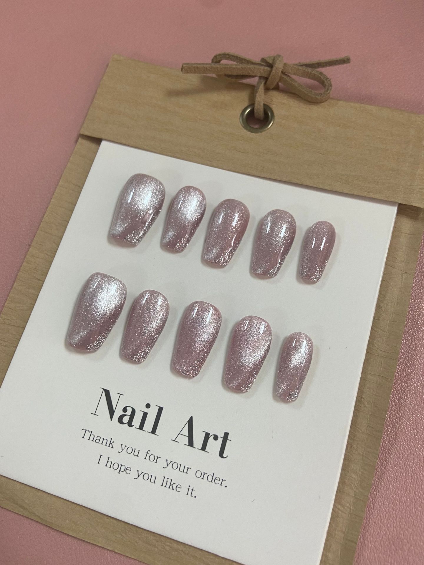 [Real Shot] Internet Celebrity Manicure Handmade Wear Nail Short Pink Beveled Cat Eye Temperament Nail Tip Wholesale