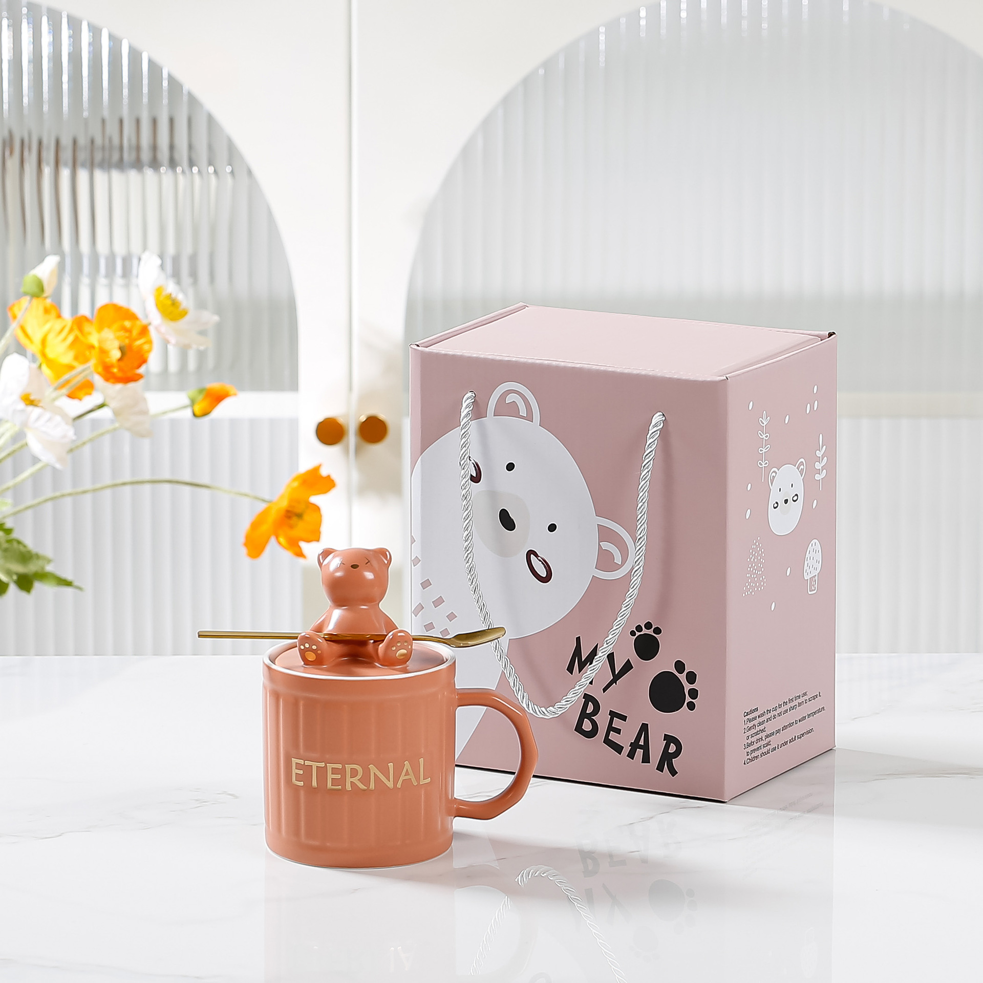 Creative Bear Ceramic Cup Mobile Phone Holder with Lid Cute Water Glass Opening Gift Mug Wholesale