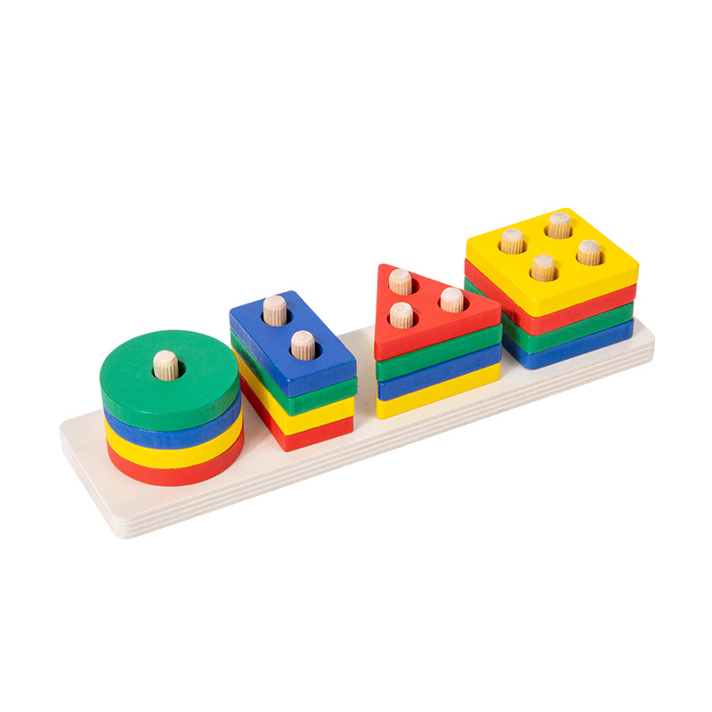Montessori Geometric Shaped Sets of Columns Matching Building Blocks Children's 2-3 Years Old Early Education Puzzle Assembled Education Jenga Toys