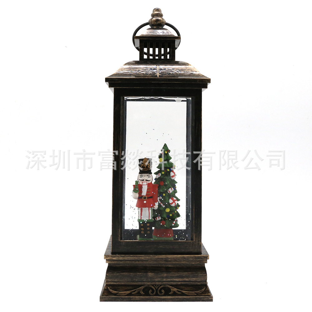 Retro Black Brush Gold Interior Christmas Soldier Warm White Water Light Music Crystal Storm Lantern Retro Portable Small Night Lamp Ornaments