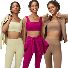 女子三件套紧身瑜伽服套装  跨境欧美大码运动健身服套装