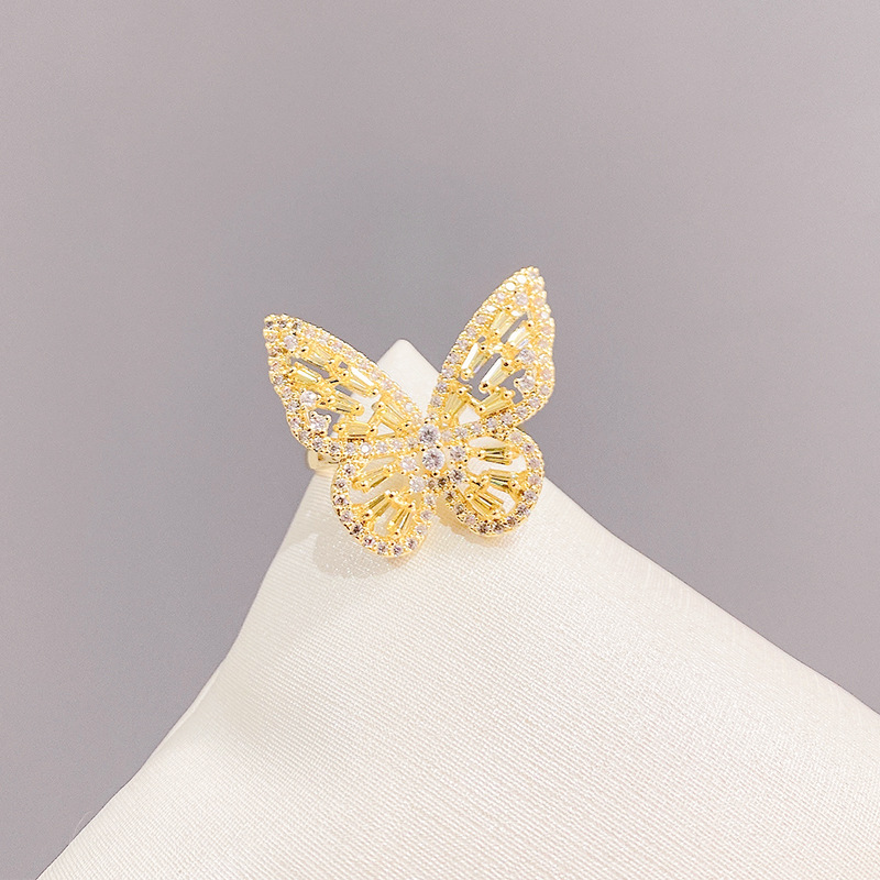 Super Fairy Zircon Butterfly Opening Ring Women's Fashion Graceful Personality Trendy Korean Style Internet Celebrity Normcore Style Ring Women's Jewelry