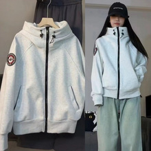 美式复古小众徽章连帽休闲外套女2024春季新款开衫情侣学生夹克潮