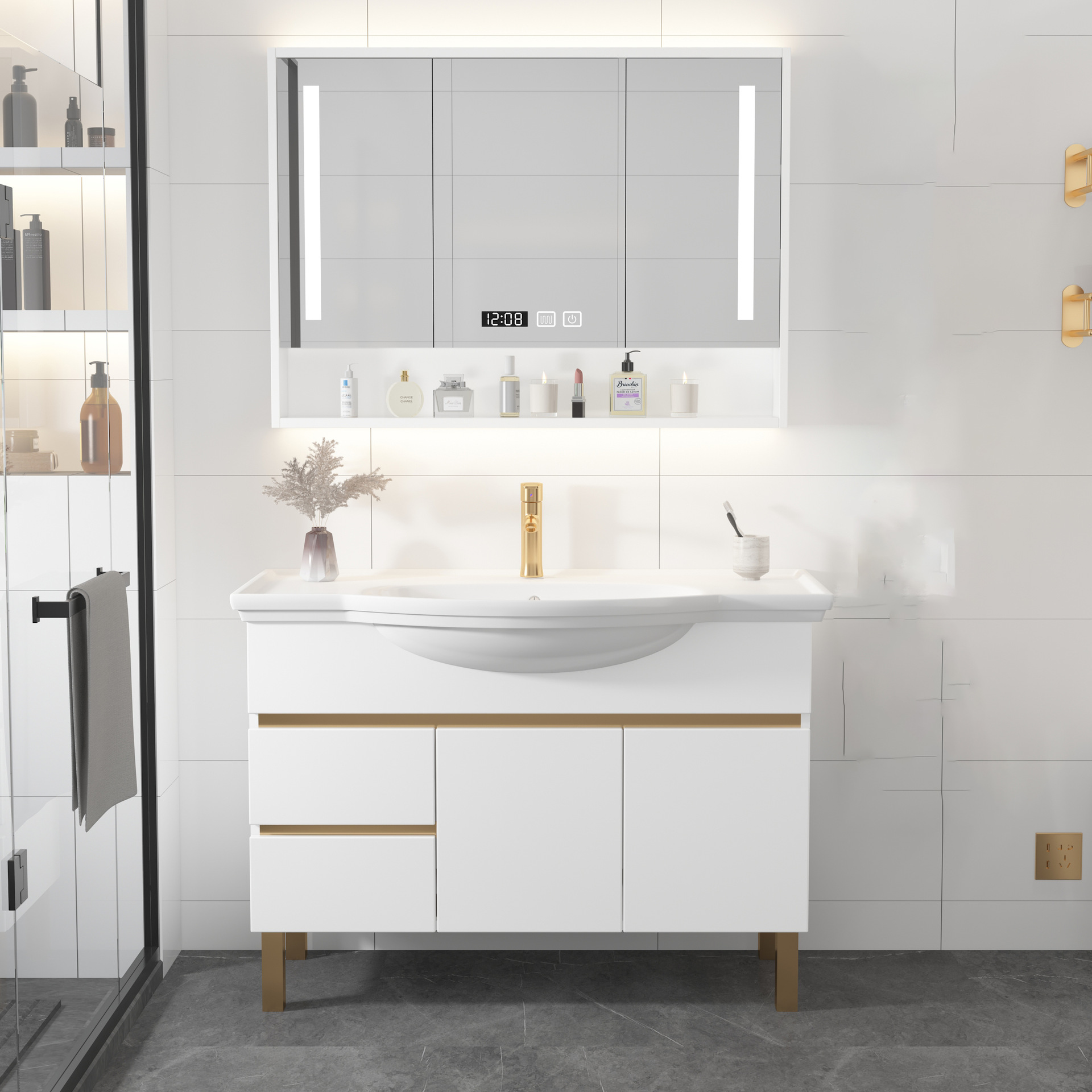 浴室柜卫生间简约洗手盆洗脸盆柜组合实木洗漱落地式台洗面盆现代