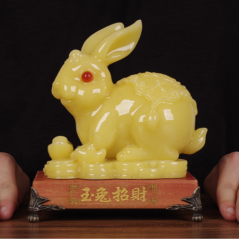 玉兔招财摆件大号玉石兔子十二生肖兔家居客厅创意饰品可爱小兔子