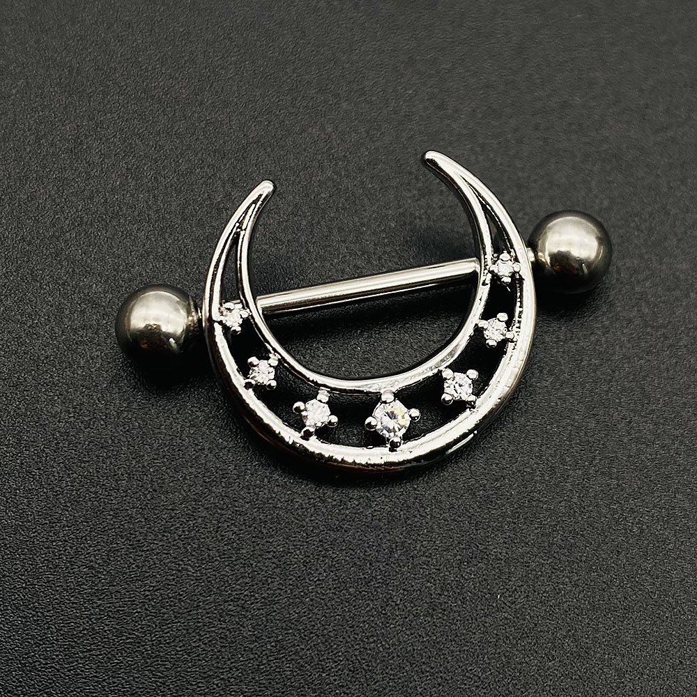 亚马逊热销新款乳头环u形镶钻乳环pa环不锈钢穿刺饰品乳钉耳骨钉