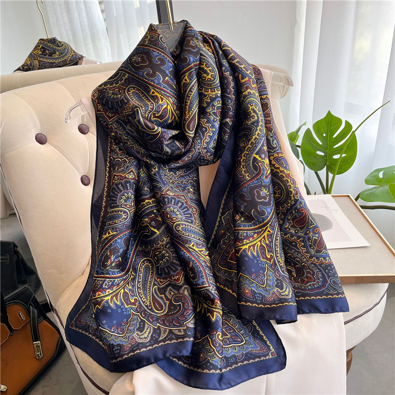 New Long Silk Scarf Elegant Cross-Border Leopard Print Satin Scarf Silk Scarf Hangzhou Silk Wholesale Girls' Outdoor Scarf