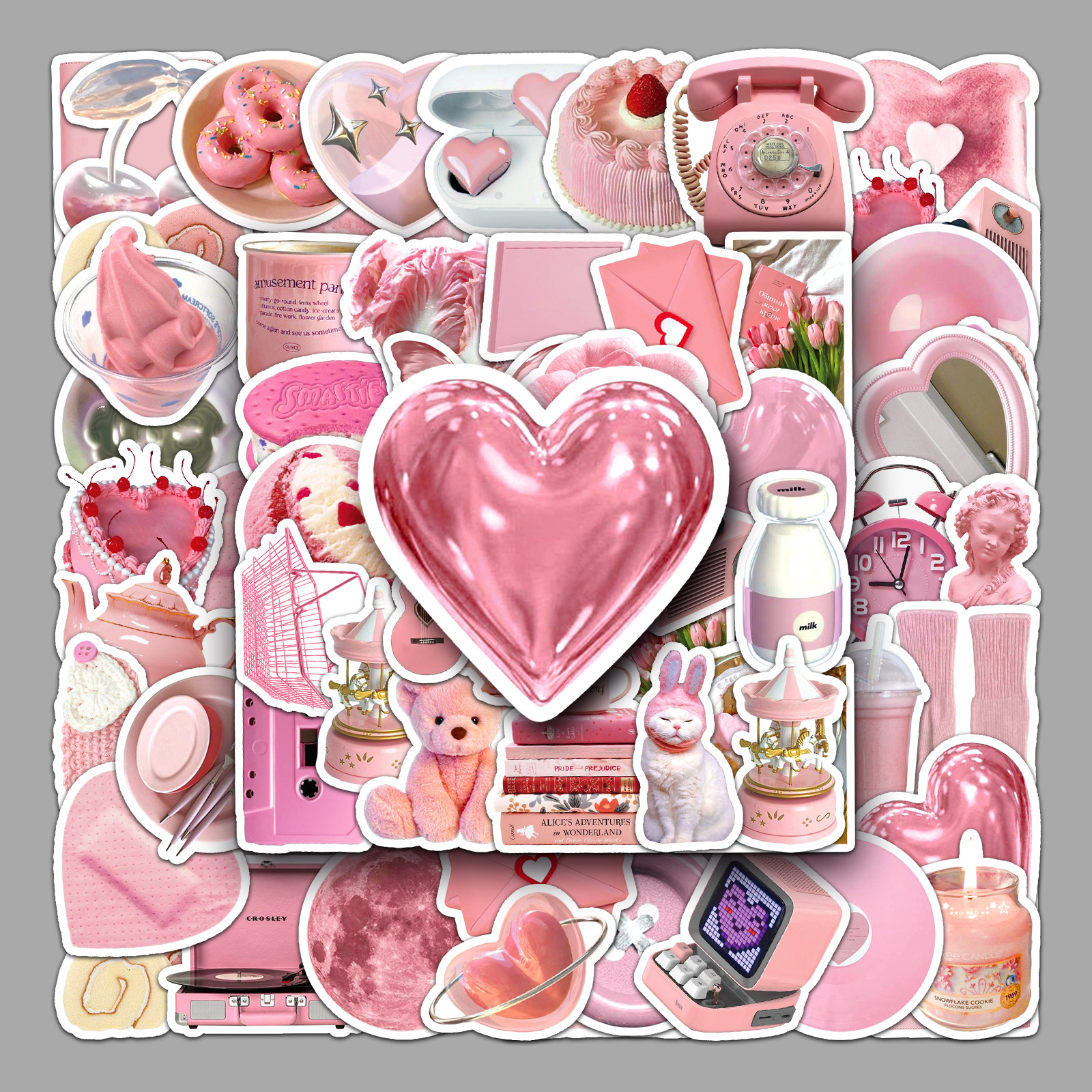 50张粉色ins风涂鸦贴纸手账咕卡贴纸diy手机壳行李箱贴纸防水贴画