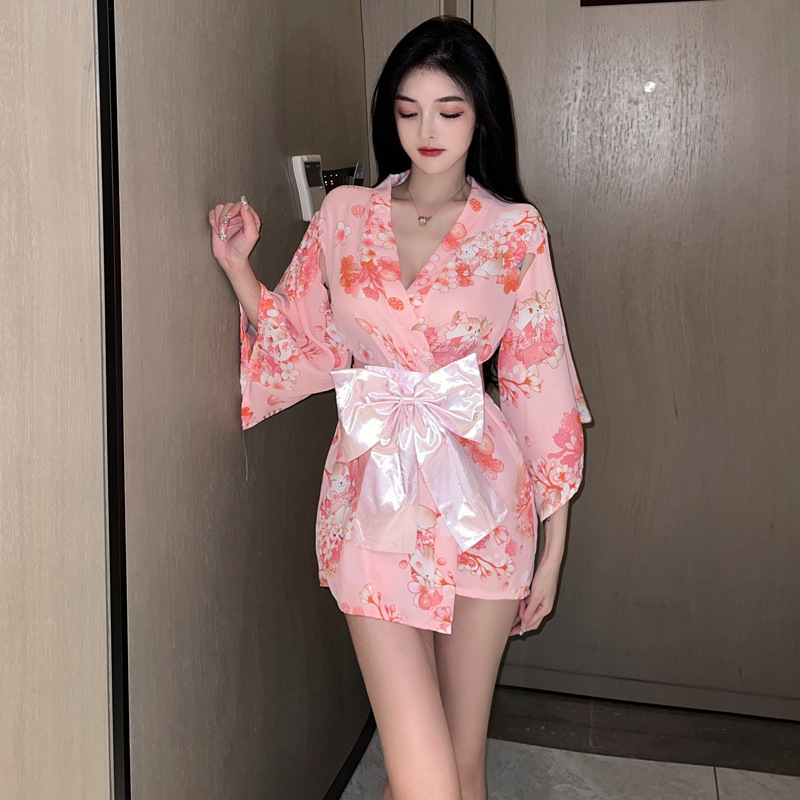 情趣内衣可爱日式印花和服女式性感睡衣制服诱惑浴袍套装