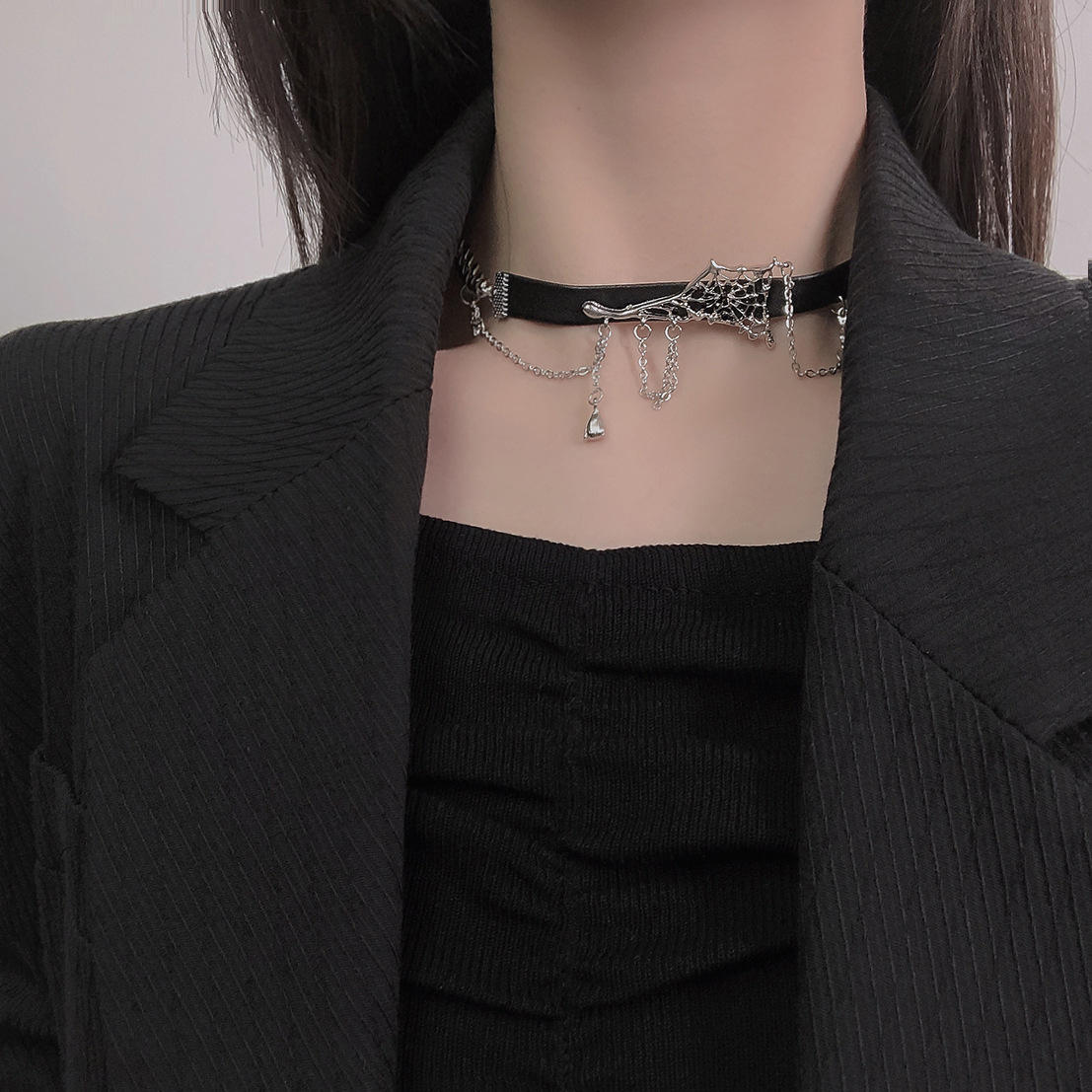 暗黑系蜘蛛网锁骨链女潮辣妹高街小众设计高级感颈链朋克项圈项链
