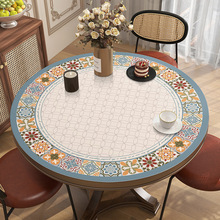 美式复古花砖皮革圆桌桌垫茶几垫家用防水防油可擦免洗桌布台布