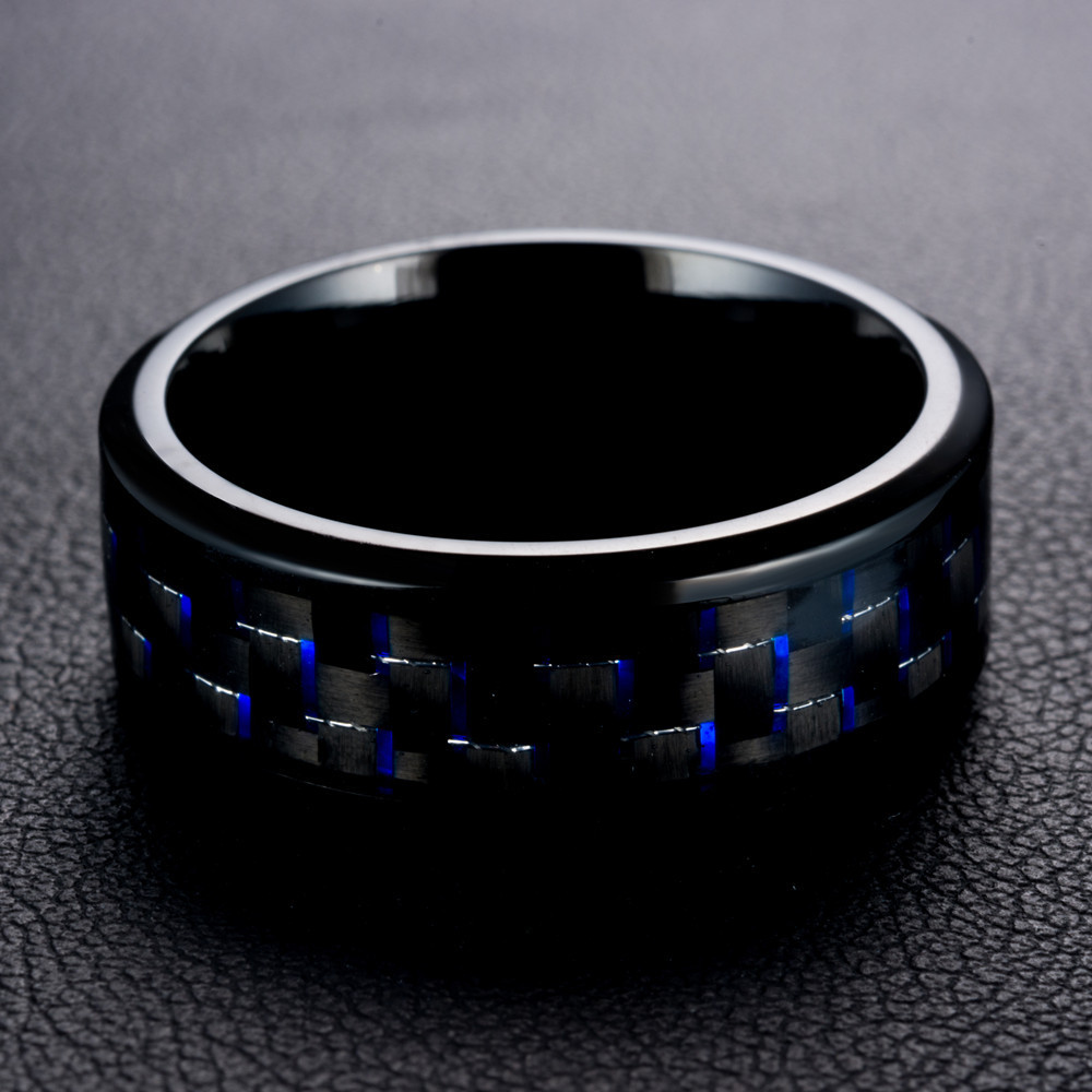 8mm不锈钢碳纤维戒指欧美男士戒指指环