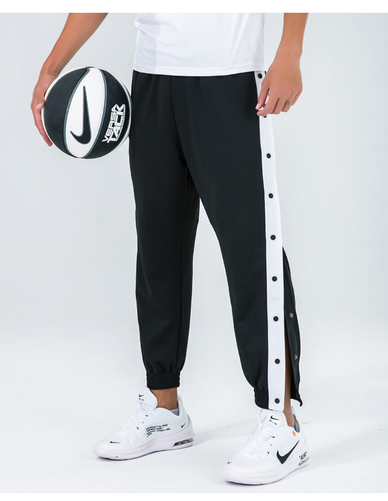 nba排扣裤男全开宽松潮流阔腿侧边纽扣休闲束脚篮球训练运动裤子