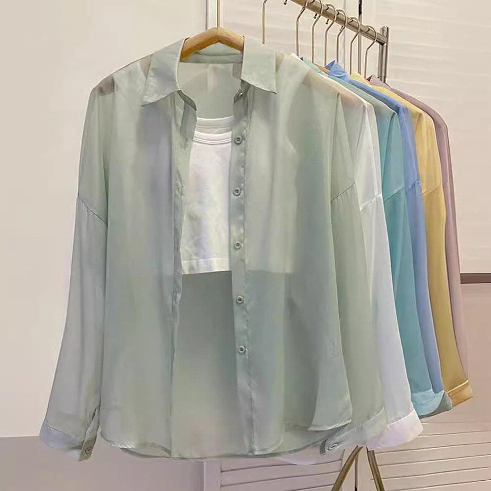 白色雪纺衬衣开衫外套夏季女2024新款小个子衬衫上衣外搭-阿里巴巴