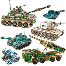 儿童手工课拼装坦克军事模型木制3D立体拼图地摊玩具批发活动礼品