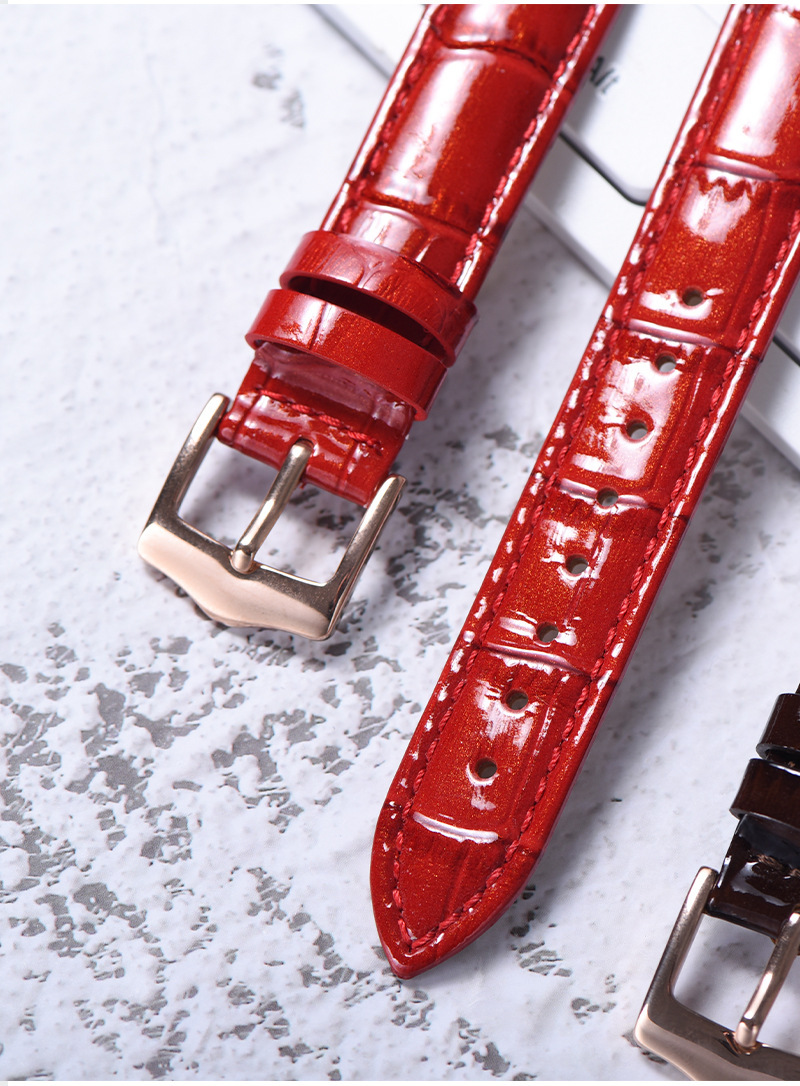 金恺悦亮光漆皮小尺寸表带 暗红色表带 手表配件