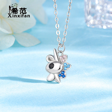 925纯银彩虹独角兽项链女锁骨链轻奢小众简约可爱萌520礼物送女友