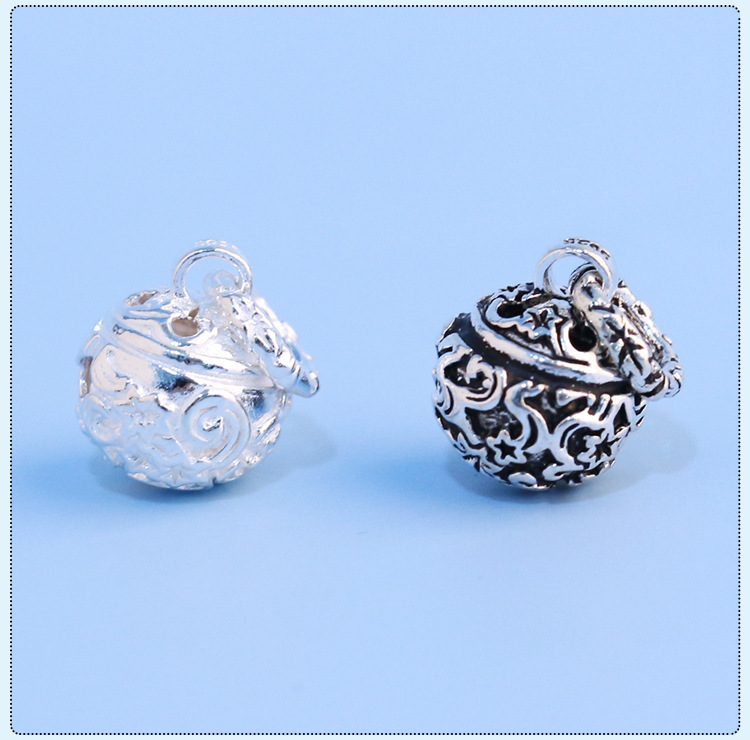 s925银配件 复古星星铃铛挂件配饰 diy银手链配饰会响吊坠