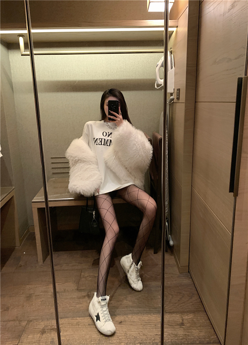 春季新款时尚性感黑色菱形网格薄丝袜连裤袜渔网袜网红潮款黑丝袜