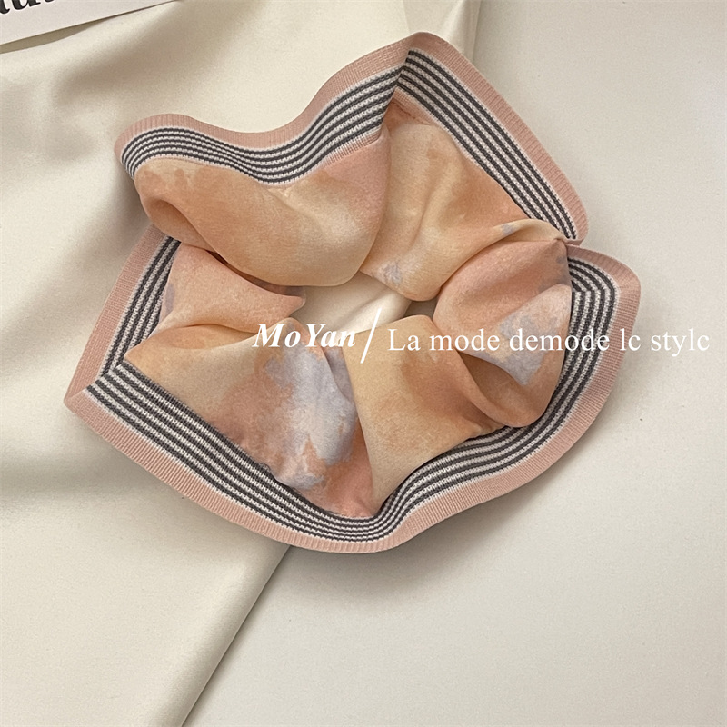 Japanese and Korean Simple Flower in Ink Cloth Hair Ring Women's Hair Rope Hair Rubber Band Large Intestine Ring Mori Fairy Beautiful Hair Rope Hairware