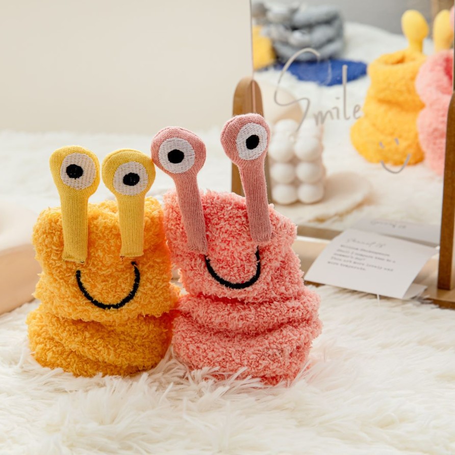 Cartoon Big Eyes Coral Fleece Socks Korean Style Cute Thickening Warm Parent-Child Sleeping Socks Non-Slip Silicone Room Socks