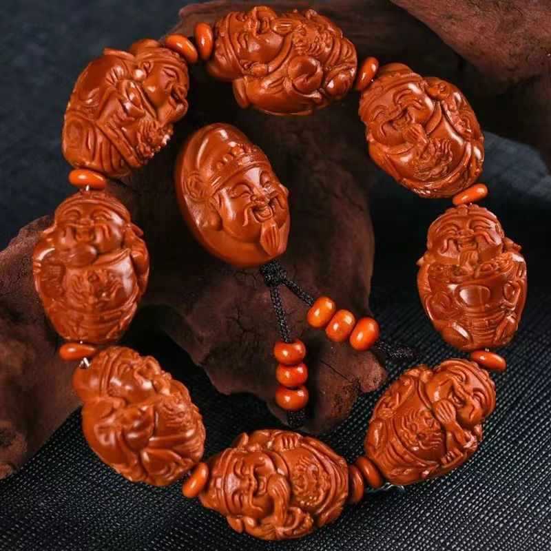 橄榄核手串 龙爷红油核手工雕刻 八大文玩橄榄核雕手链男-阿里巴巴