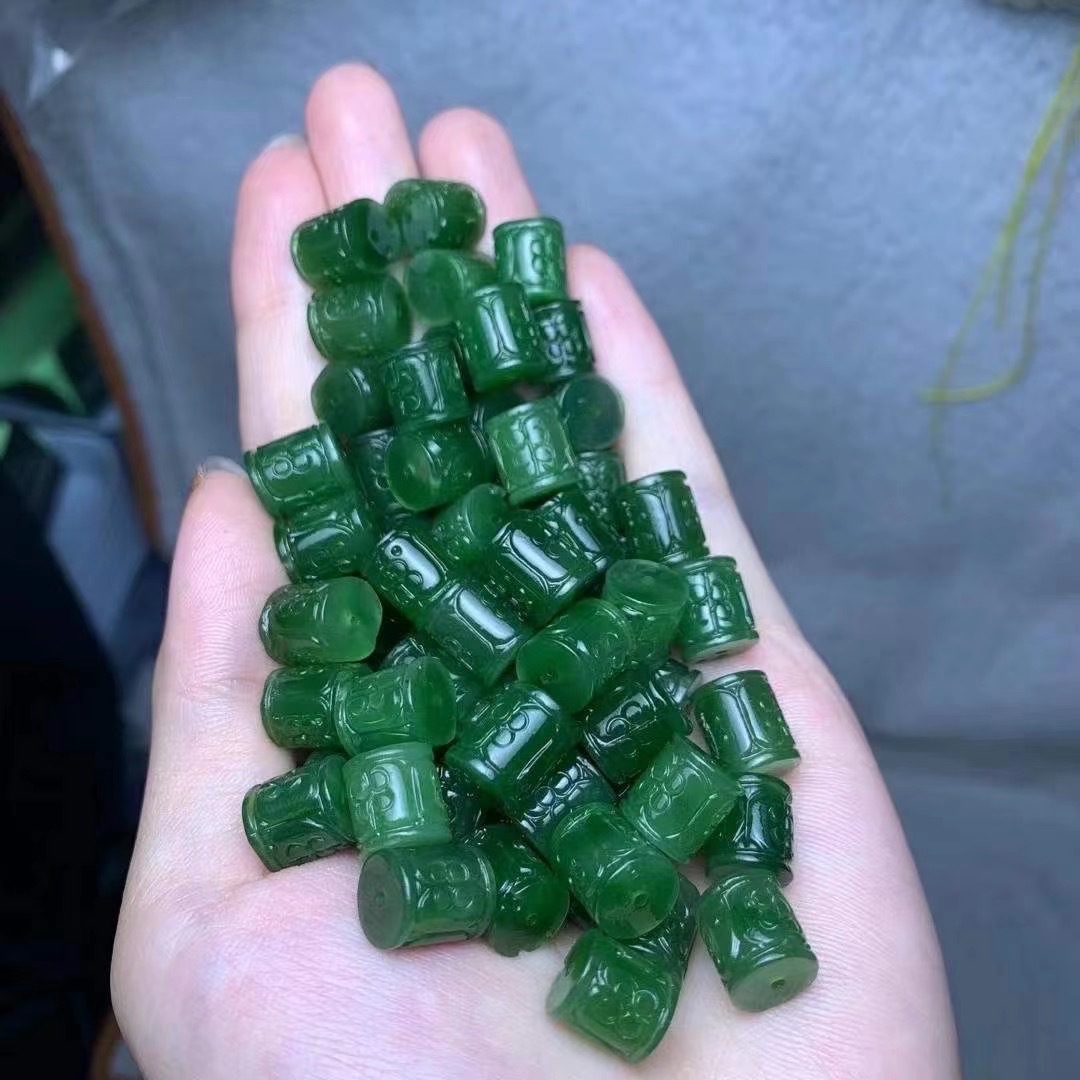 和田碧玉平桶珠直通孔 和田玉diy配饰配件小滴溜玉石玉器厂家批发