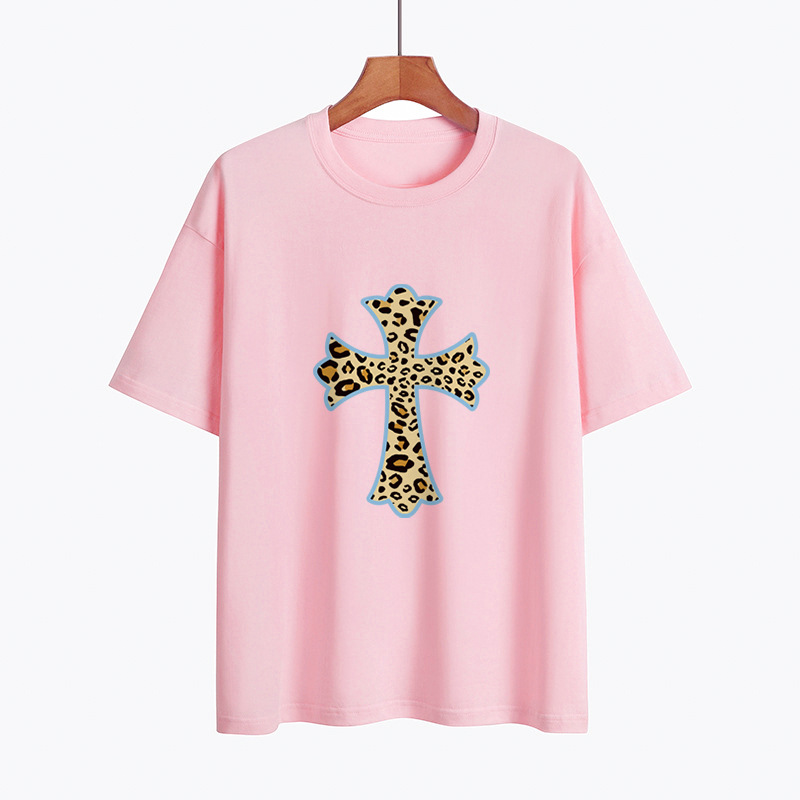 时尚十字架图案短袖t恤 亚马逊wish夏季新款打底衫体恤上衣