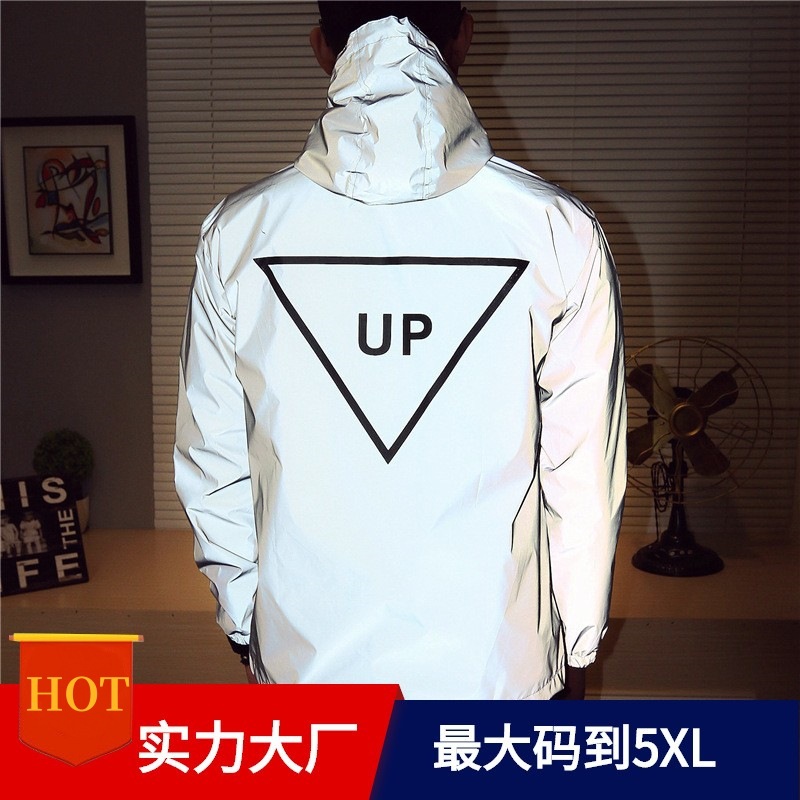 厂家直销跨境情侣骑行夜光风衣男女冲锋韩版运动跑步反光防风外套