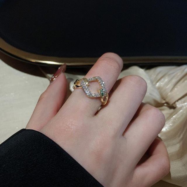 菱形戒指ins潮女开口戒指时尚个性冷淡风食指指环 一件代发