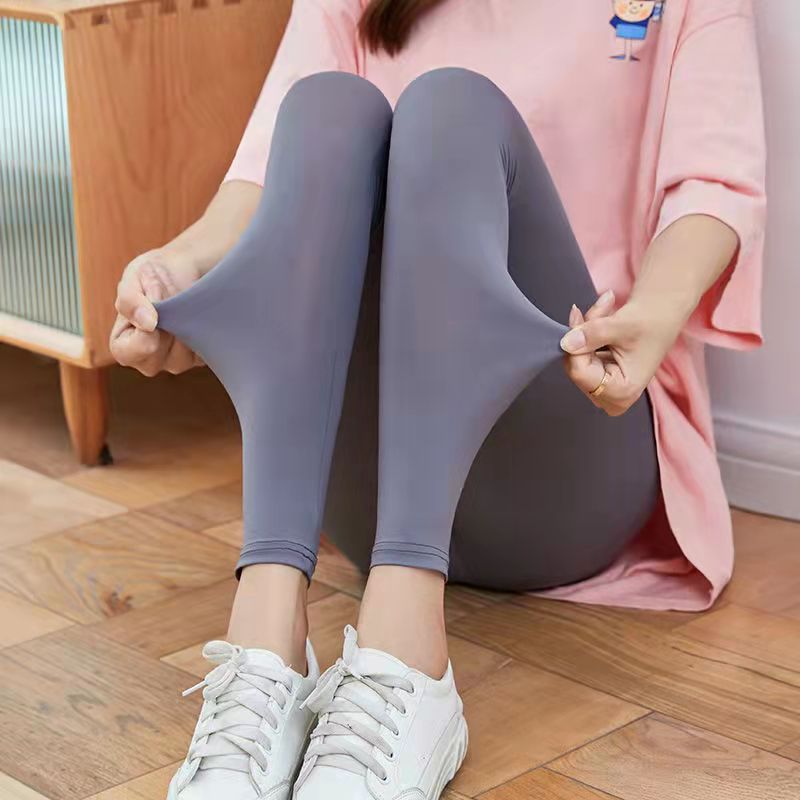 冰丝裤女夏天薄款紧身打底裤高腰弹力显瘦外穿光滑防晒百搭九分裤