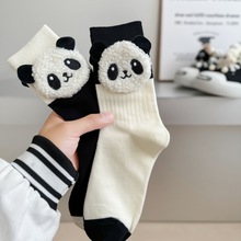 欧货小众袜子黑白拼色奶牛立体熊猫袜潮流男女运动外穿纯棉中筒袜