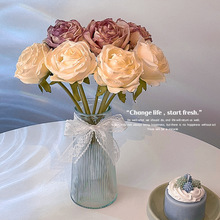 摆设永生干花花束客厅房间卧室玫瑰桌面仿真摆件花艺餐桌装饰假花