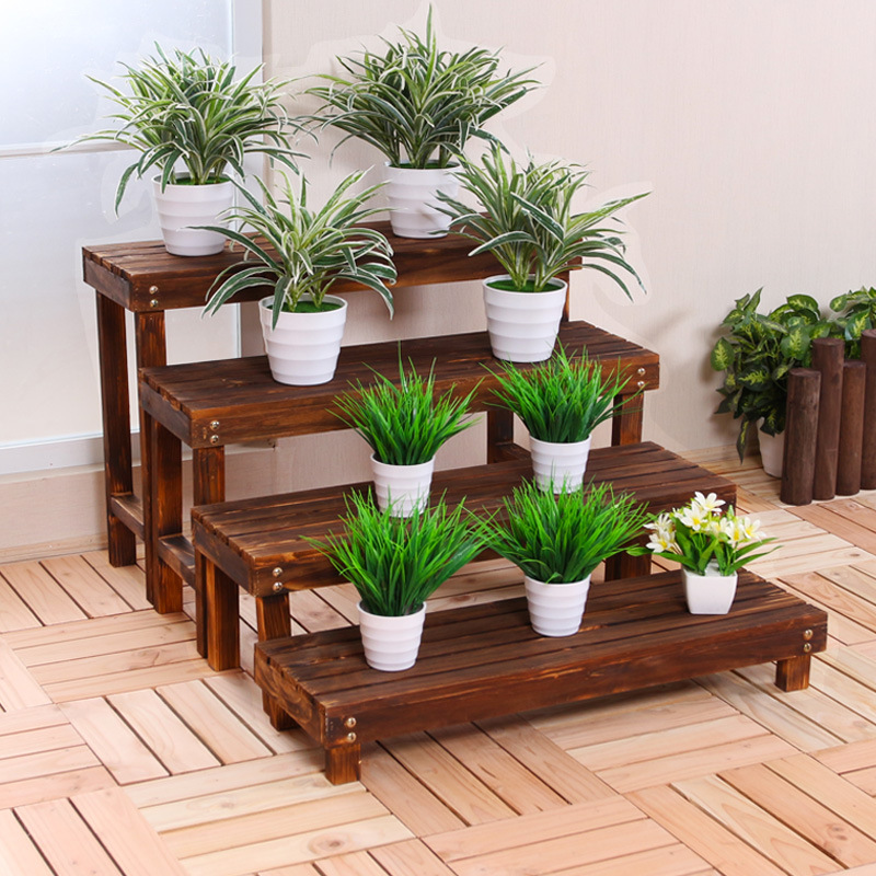 批发户外防腐木花架实木阳台阶梯式室外台阶多层庭院植物架多肉花