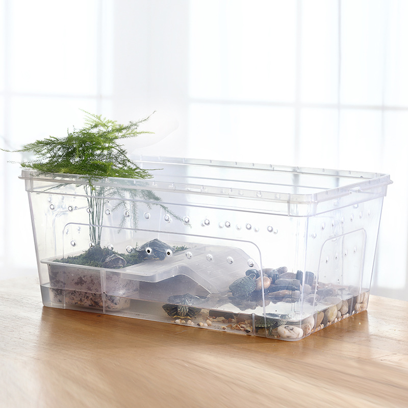 乌龟缸带晒台造景小型养乌龟专用缸巴西龟饲养箱两栖盒带盖乌龟缸