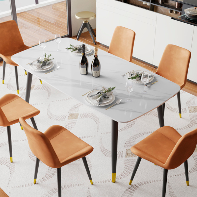 岩板马肚边桌子 趋势风格成套餐台椅组合轻奢家用饭桌 岩板餐桌椅