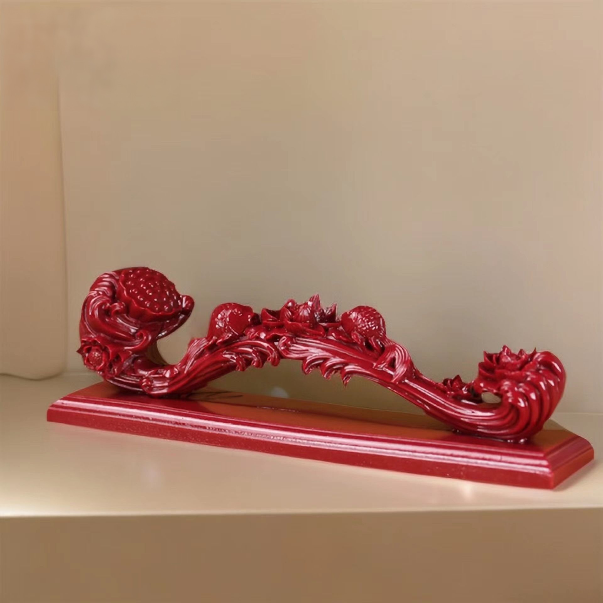 天然正品朱砂如意摆件大号底座工艺品居家紫金砂办公室装饰工艺品