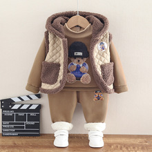 跨境童装冬季新款童装男女童婴幼儿宝宝加厚连帽长袖套装三件套