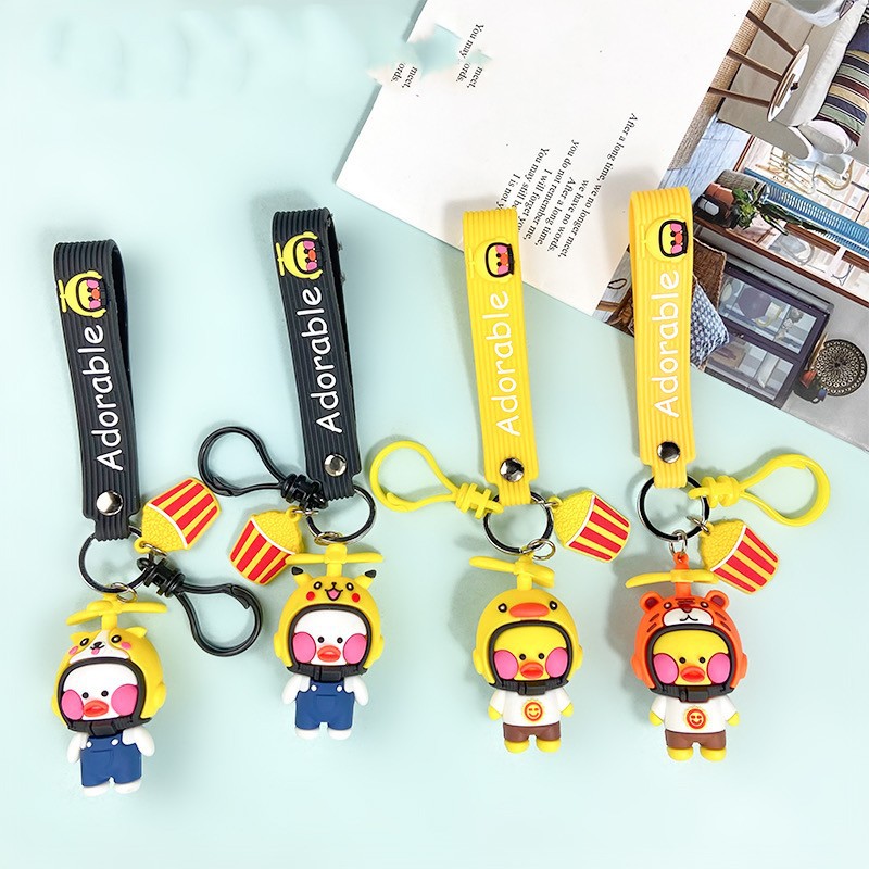 Creative Cartoon Bamboo Dragonfly Hyaluronic Acid Duck Keychain Cute Helmet Dududuck Key Chain Men and Women Handbag Pendant