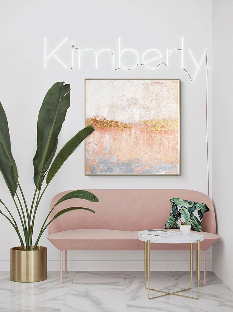 装饰画客厅抽象玄关北欧民宿简美粉色肌理金箔喷绘油画沙发背景墙