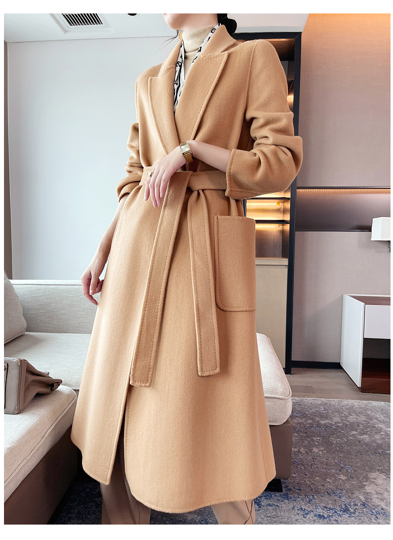 紫色15%山羊绒2021年新款双面羊绒大衣女中长款秋冬羊毛毛呢外套