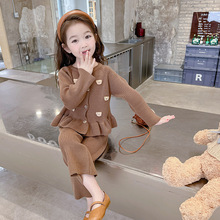 女童小熊毛衣开衫套装2024春季新款韩版宝宝小香风两件套一件代发